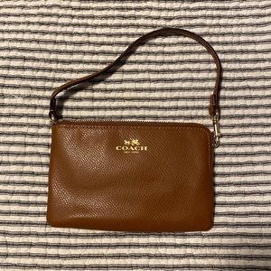 Coach corner zip wristlet light brown leather